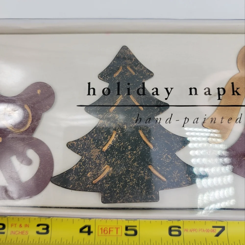 Pier 1 Imports Metal Holiday Christmas Napkin Rings Handpainted Set of 4